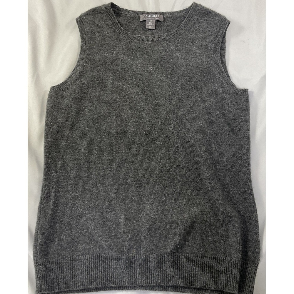 Cashmere by Charter Club 100% Cashmere Sweater Vest Scoop Neck Size XS Gray 155
